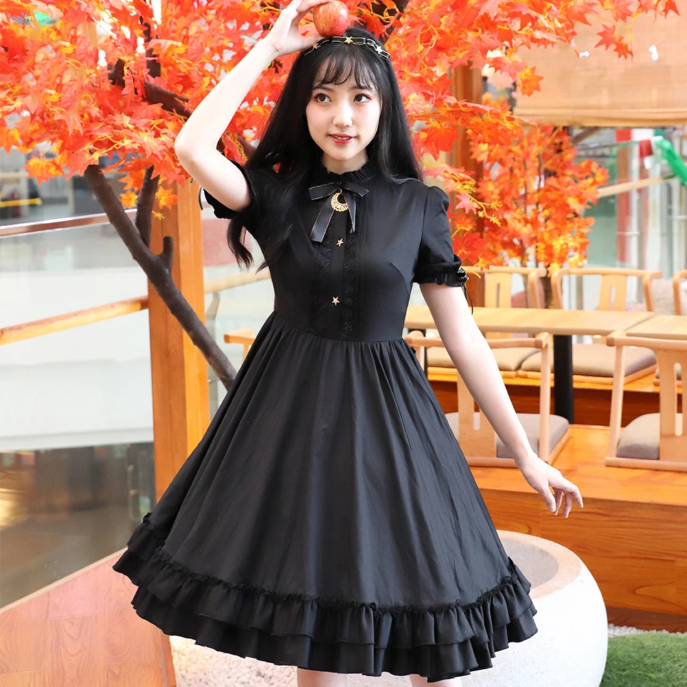 Gothic Lolita Victoriaanse Jurk Zwart Avond Kleding Halloween Kostuums Voor Meisje Renaissance Korte Mouw Zoete Rokken Plus Size