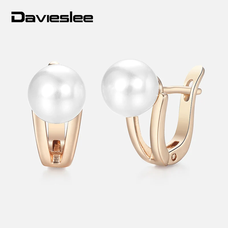 

Davieslee Simulated Pearl Stud Earrings For Women 585 Rose Gold Womens Stud Earrings Dropshipping Jewelry Classic Gifts LGE249