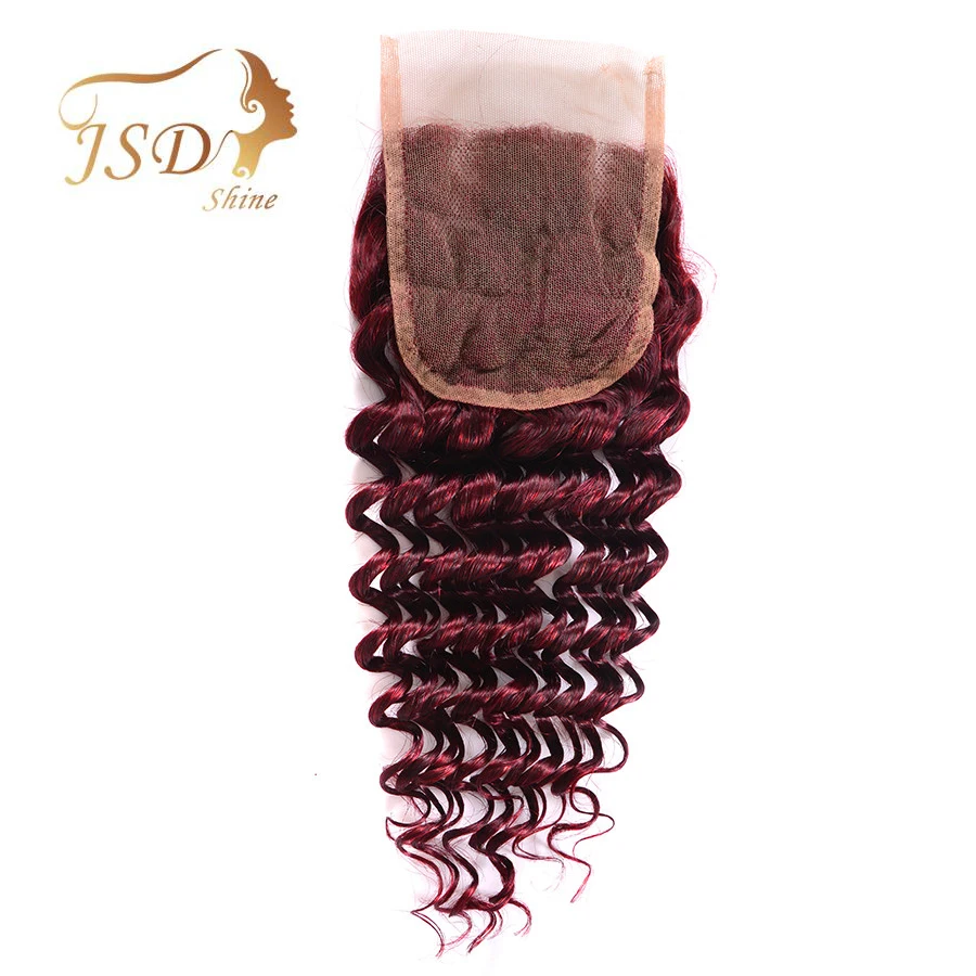 

JSDshine Peruvian 4*4 Lace Closure 100% Burgundy Human Hair Deep Wave Hair Closure Non-remy Hair Extensions Free Shipping