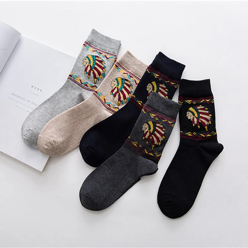 

2018 Autumn Winter Vintage Men's Cotton Socks Head Portrait Harajuku Socks High Thigh Cool Art Socks Men's Gift