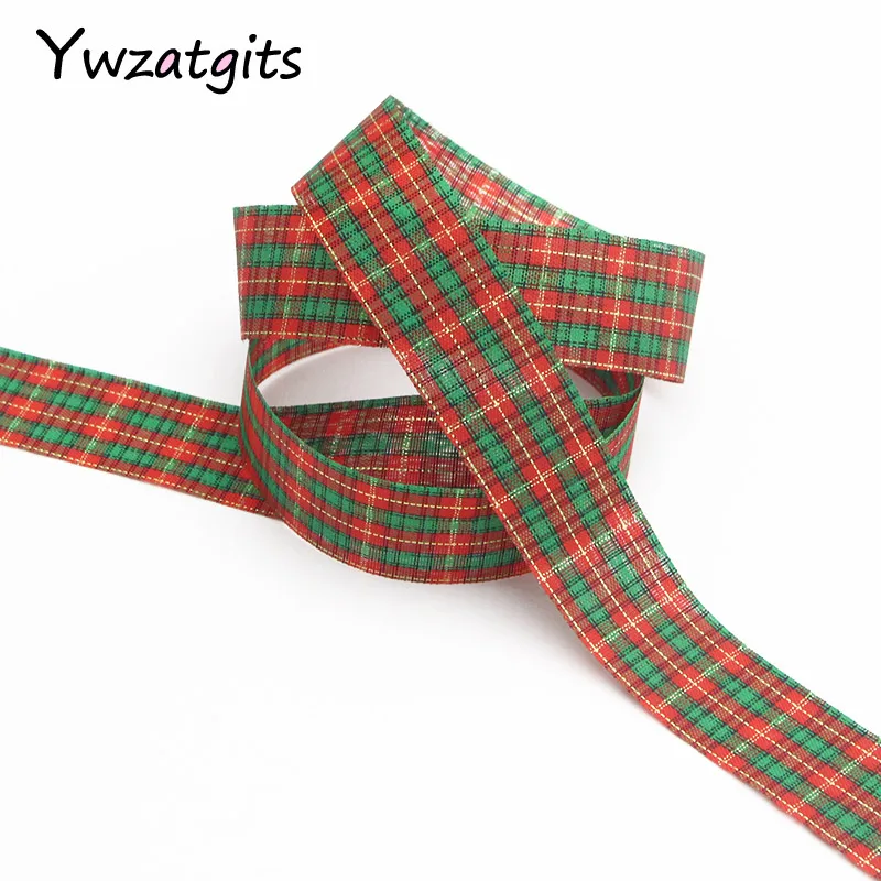 Ywzatgits 5 ярдов 25 мм клетчатая печать корсажные ленты отделка волос банты Рождественская вечеринка подарок декоративные ручной работы YP0803