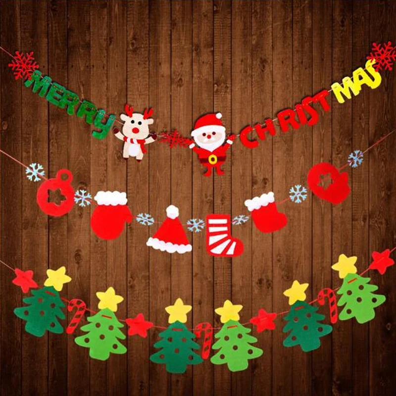 

3M length creative santa claus tree stock flag DIY christams fireplace decoration banner flag Xmas festival ornament supplies