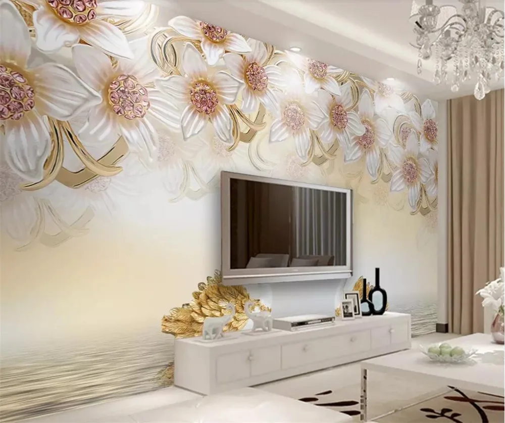 

beibehang Custom wallpaper 3d photo mural stereo jewelry flower swan background wall papers home decor papel de parede infantil