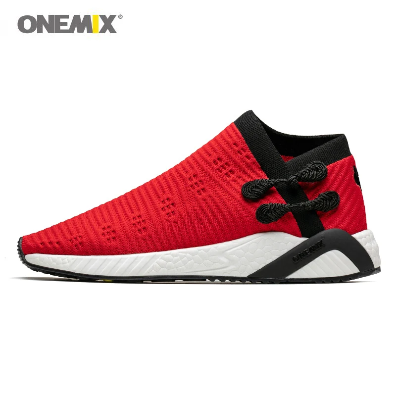 Onemix Men Running Shoes Weaving Breathable Light Running Shoes Knitted Vamp Shoes Walking Lightweight Slip Resistan