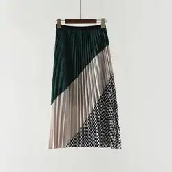 Новая летняя женская юбка 2019 Женские винтажные юбки модный пэчворк цвет решетки плиссированные с высокой талией длинные юбки