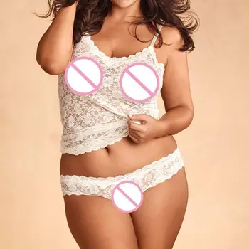 

2018 New Women Plus Size Hollow Lingerie Corset Lace Underwire Sleeveless Racy Muslin Sleepwear Underwear Tops+Briefs Intimates