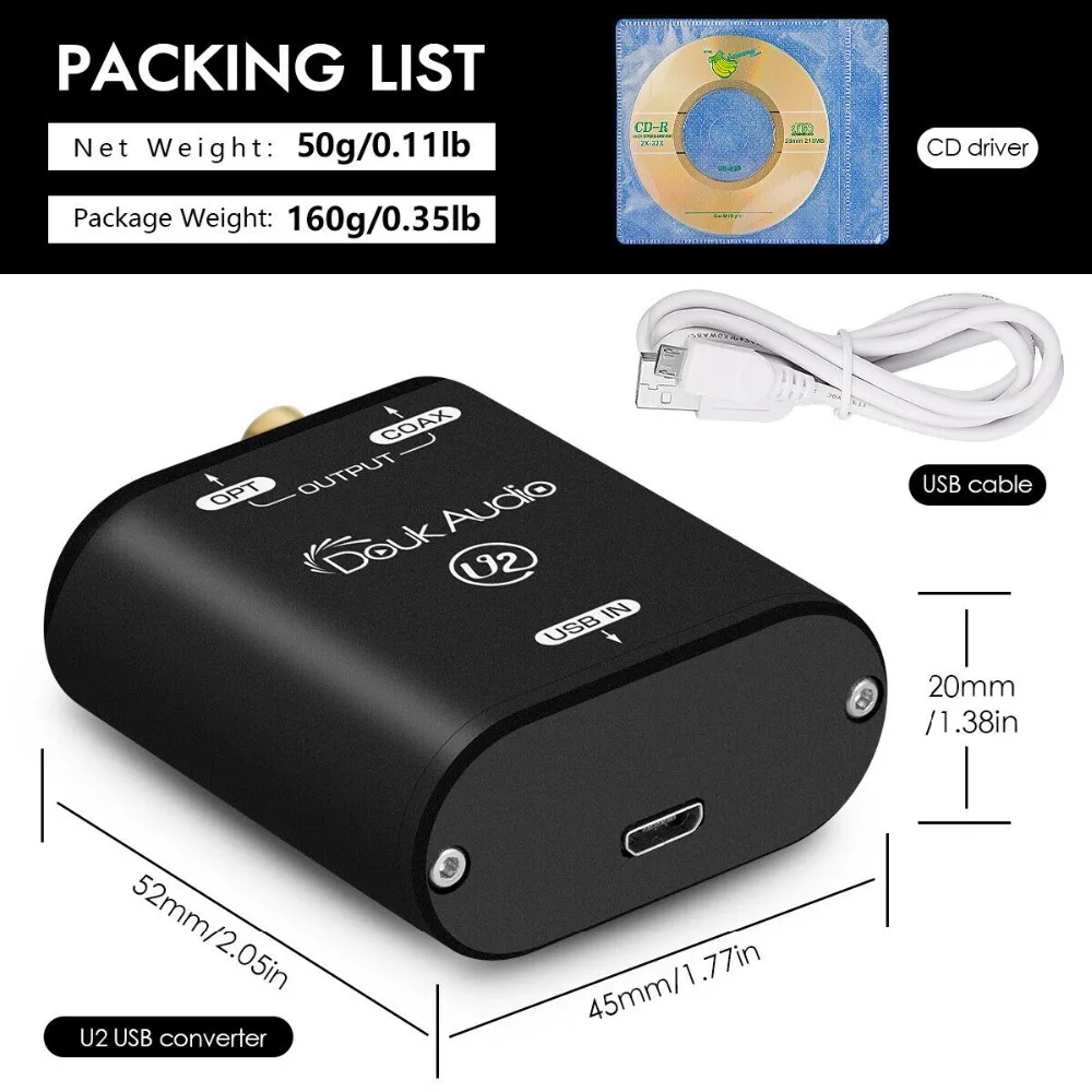 Nobsound Mini USB to Optical Coaxial Converter XMOS 208 Digital Interface DSD DOP 192KHz