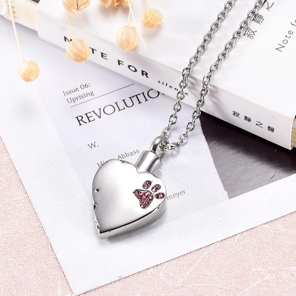 IJD9981 из нержавеющей стали ПЭТ Лапа Печати инкрустация сердце кристалл ожерелье
