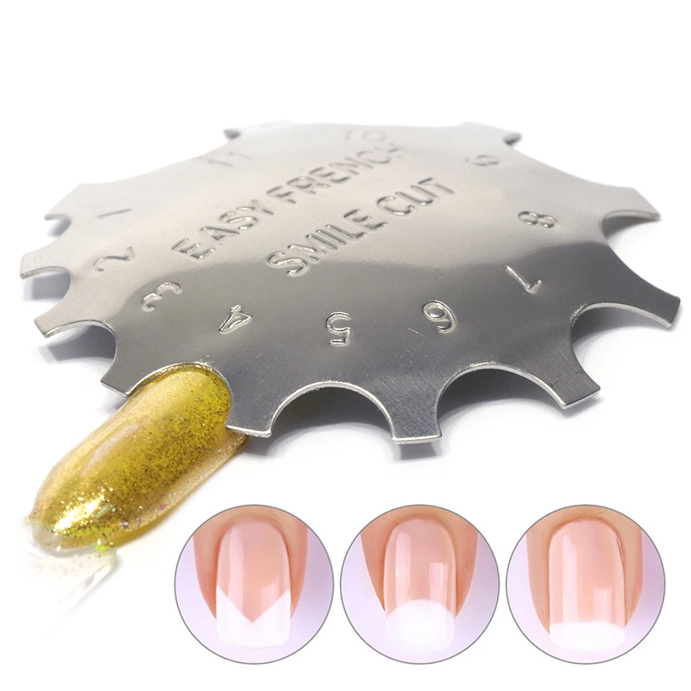 

Simple French Manicure Nail Art Tool Line Edge Trimmer Easy French Smile Cutter Poly Tips Stainless Steel Manicure Stencil SA673