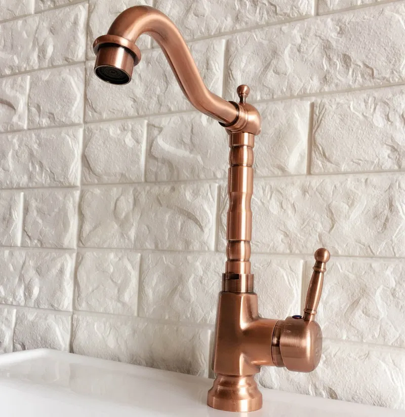 Swivel Spout Water Tap Antique Red Copper Single Handle Single Hole Kitchen Sink & Bathroom Faucet Basin Mixer Tap anf399