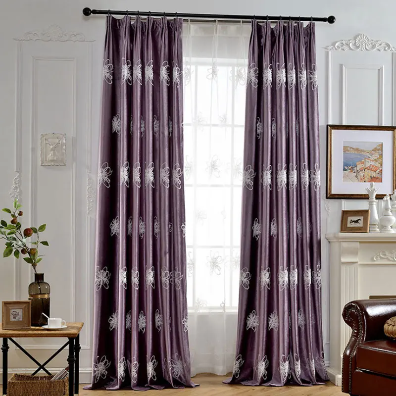 Good Quality Velvet  Curtain  Purple  Pink Floral European 