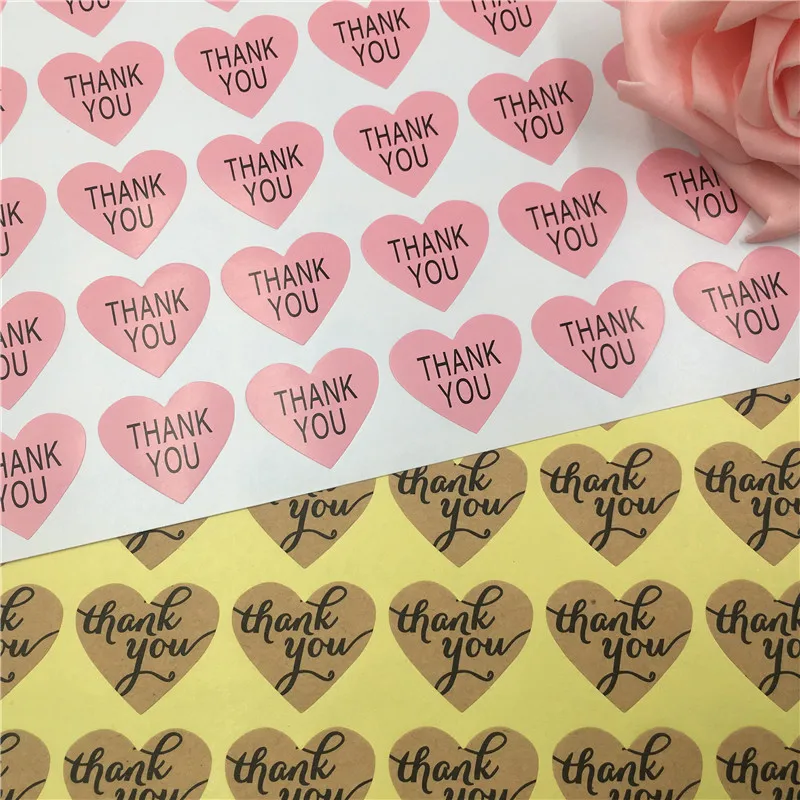 100 шт/партия 3,2*2,8 см наклейка s розовый коричневый "спасибо" дизайн в форме сердца для свадебный подарок коробки офисные наклейки
