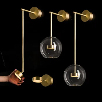 

Nordic Simple Bedside Led Wall Lamp Clear Glass Ball Rotatable Led Wall Scones Gold 5W Led Indoor Lighting Lamparas Fixtures