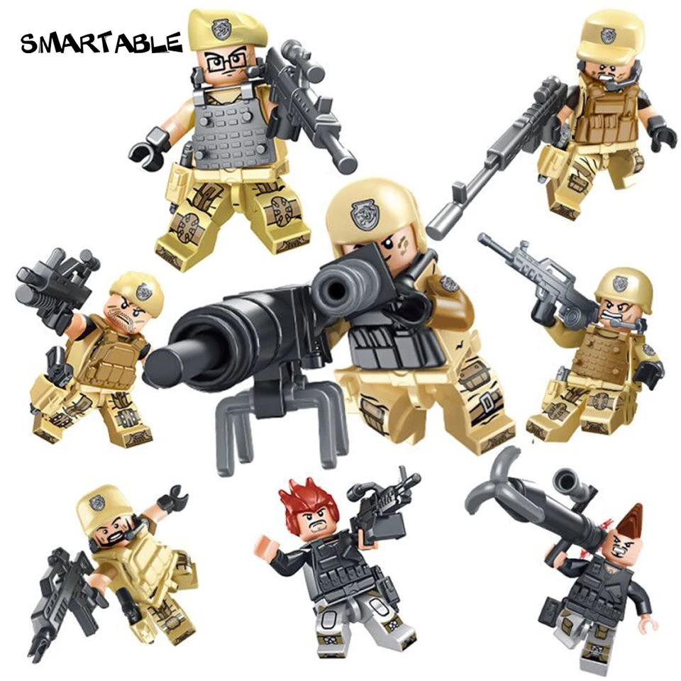 

Smartable 8pcs City SWAT figures &Weapon &Bulletproof vests Building Blocks Brick toys set Compatible Legoing Military solider