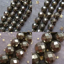 2 3 4 6 8 10 12 14mm 1 string/lot Natural piedra Pirita Facetadas Granos Flojos Redondos Fit Pulsera de Shamballa de Envío gratis