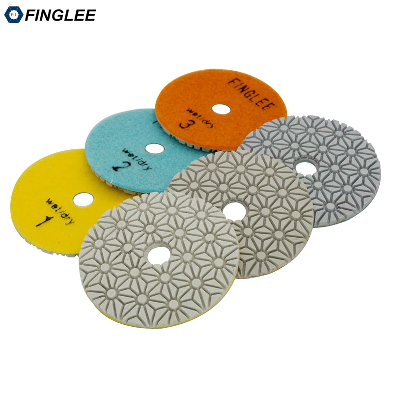 

FINGLEE 4 inch/100 mm 3 Step Diamond Dry Polishing Pad Diamond Resin discs for Granite Marble Quartz