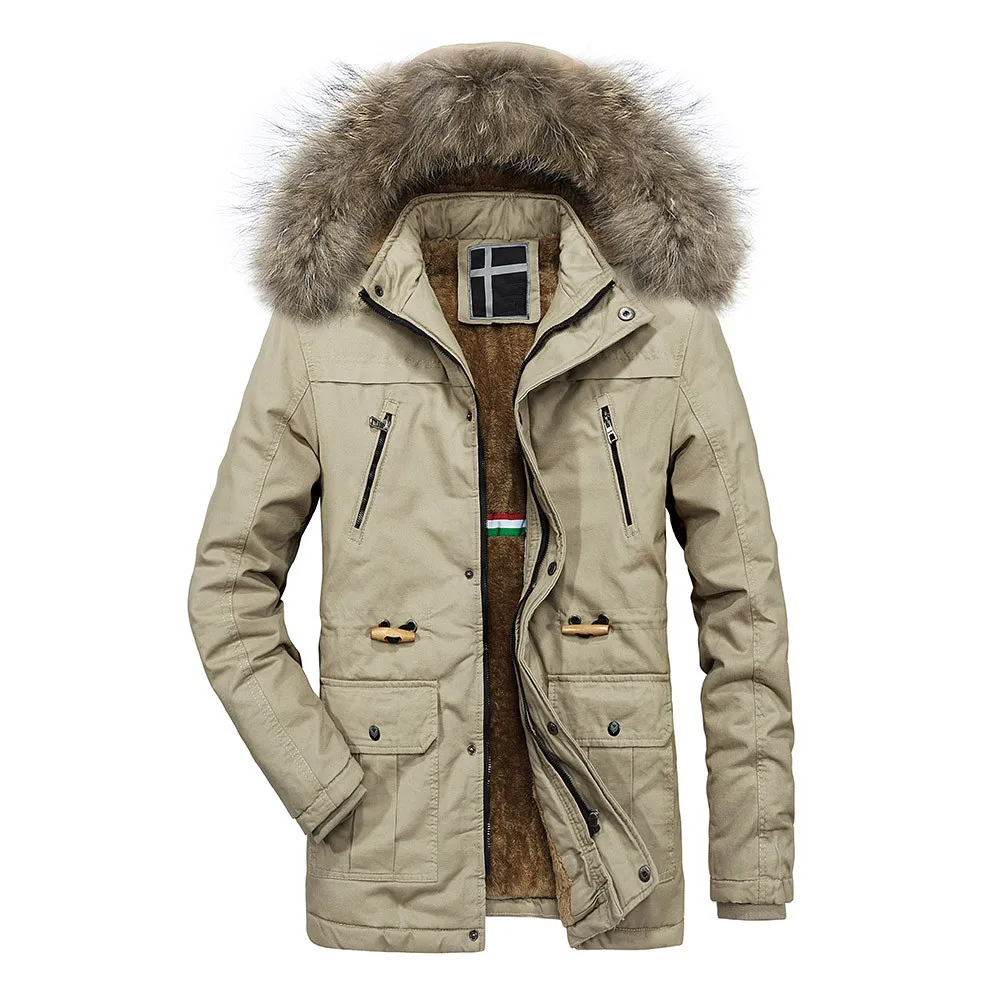 2018 Fashion Men Winter Parka Coat Warm Hooded Zipper Thick Coat Solid