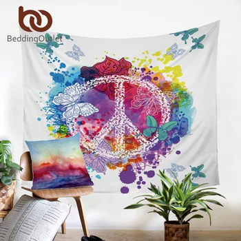 BeddingOutlet Watercolor Butterfly Tapestry Wall Hanging Home Decoration Colorful Printed Tapestry Peace Design Table Cloth 1