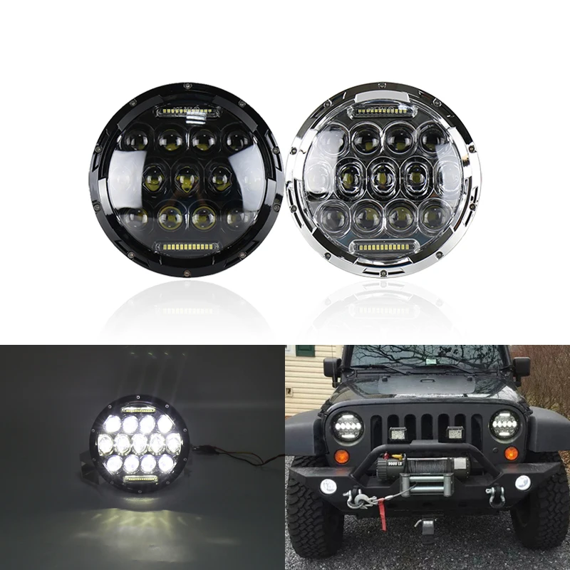 

7" Chrome Black 75W Led Headlight Assembly H/L H4 H13 Beam DRL Daytime Running Daylights For Jeep Wrangler JK TJ CJ Car-Styling