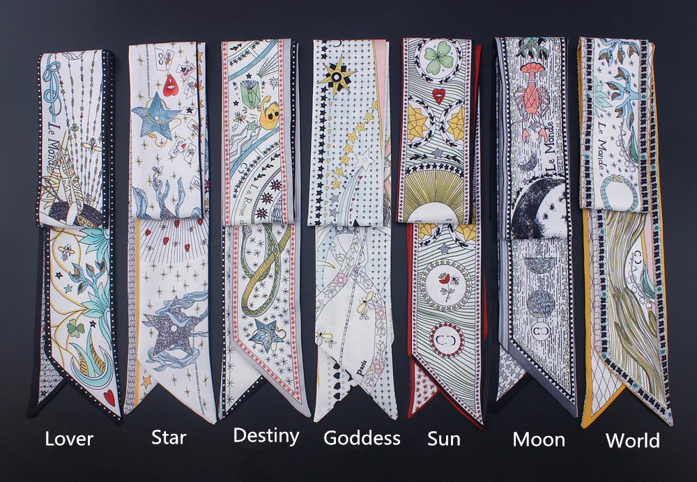 Таро серии Lover Star Destiny богиня Sun Moon мир Шелковый ремень сумка ручка тесемка, шарф Для женщин Длинные обтягивающие шарфы