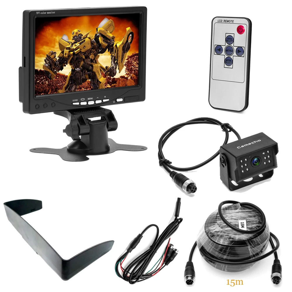 

7 Inch HD TFT LCD Car Monitor 12 IR Night Vision Rear View Backup Camera 4 pins 15M Extention Cable for Bus Houseboat Truck