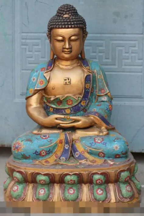 

S6168 25" Tibet Cloisonne Enamel Bronze Gold Gilt Shakyamuni Sakyamuni Buddha Statue D0318