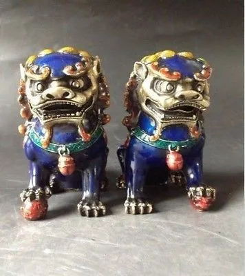 

A Pair Chinese Cloisonne Copper Statue - Lion Foo Dog
