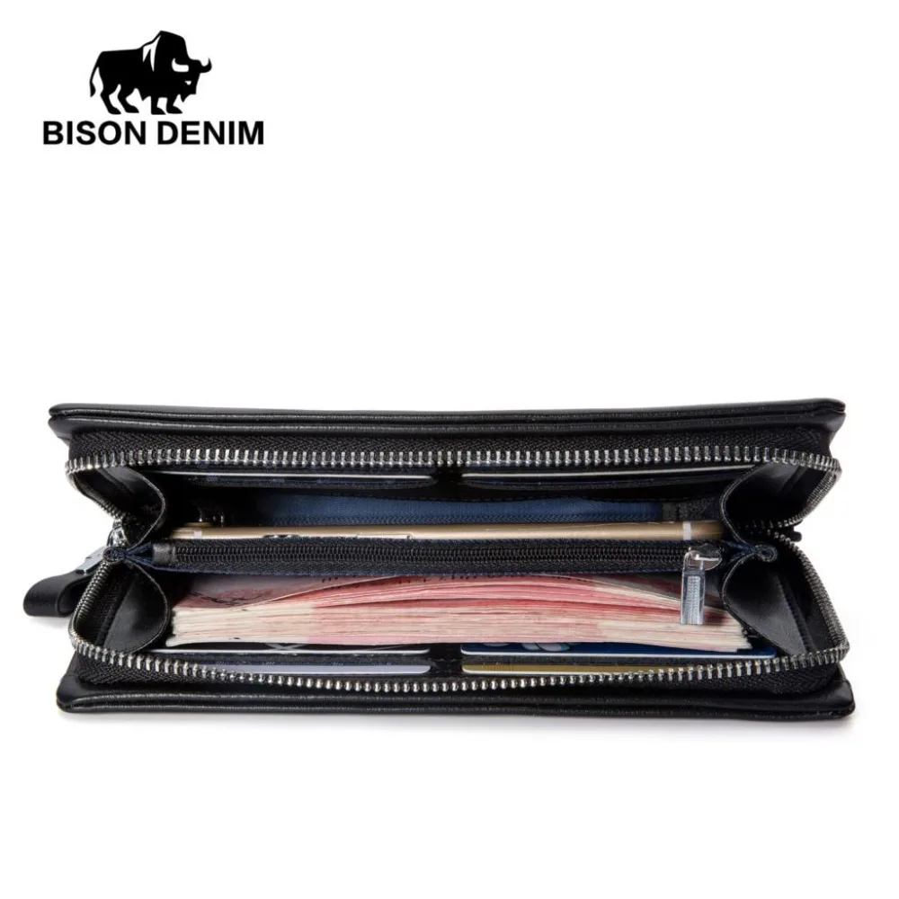 Schwarzes Echtem Telefon Clutch Denim Brieftaschen Männer Zipper Brieftasche Luxus Mode Marke Bison Aus Leder Business Geldbörse Männlichen Y6qwaCC
