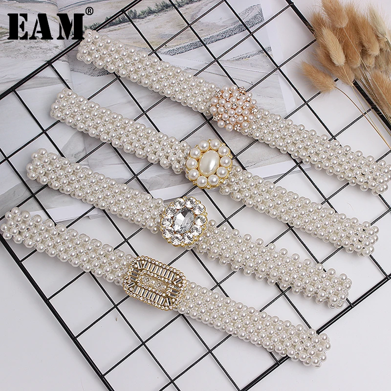 

[EAM] 2019 New Autumn Winter Pearl Split Joint Square Temperament Personality Long Belt Women Fashion Tide All-match JR893