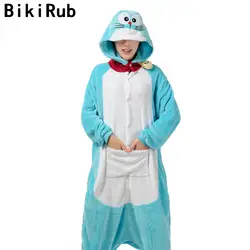 BIKIRUB Капюшоном Пижамы женские Зимние Животных Pajama Наборы Мужская Симпатичные Doraemon Мультфильм Домашняя Одежда С Длинным Рукавом Пижамы