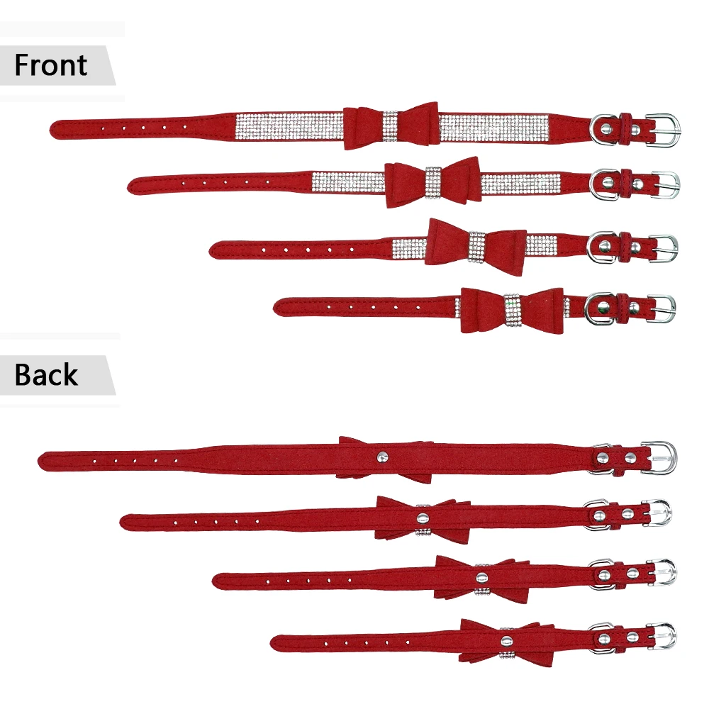 Ошейники со стразами для щенков, кошек, регулируемый кожаный ошейник с бантом для маленьких и средних собак, кошек, чихуахуа, Мопсов, йоркширов