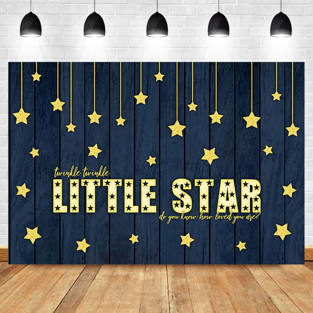 

Twinkle Twinkle Little Star Backdrop Dark Blue Wooden Board Background Birthday Baby Shower Photography Backdrops Studio Shoots