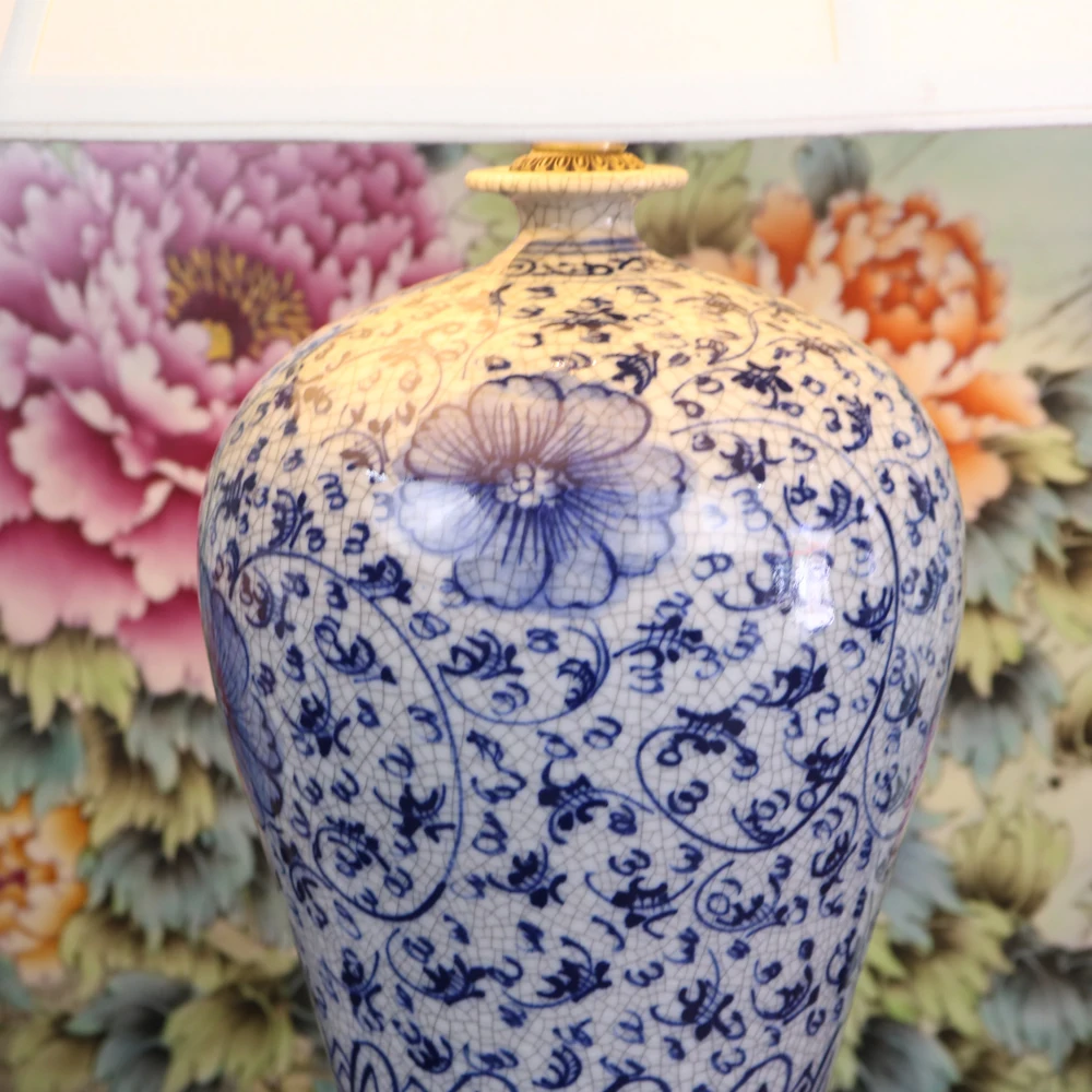 Vintage chinese porcelain ceramic table lamp bedroom living room wedding table lamp Jingdezhen italian table lamps crack (2)