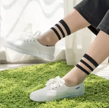 

Apparel Accessories Women's Socks thin chinlon lady summer transparent Three stripes short sock 20 pair / lot mix YT15-012