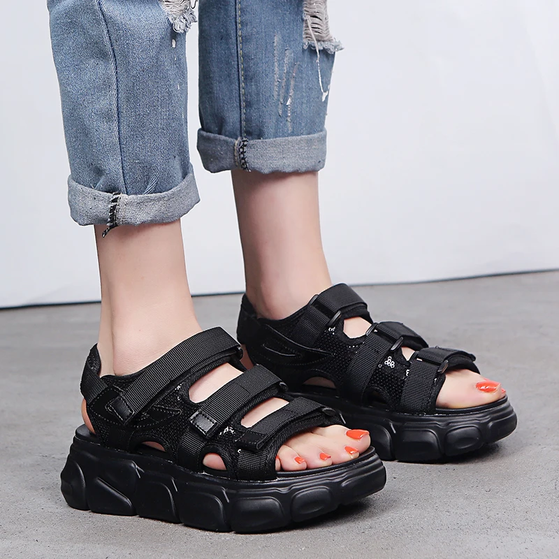 Women's Triple Band Sling Back Sport Sandal High Heels Chunky Sandal For Women Wedge Platform Shoes Casual Summer 2019