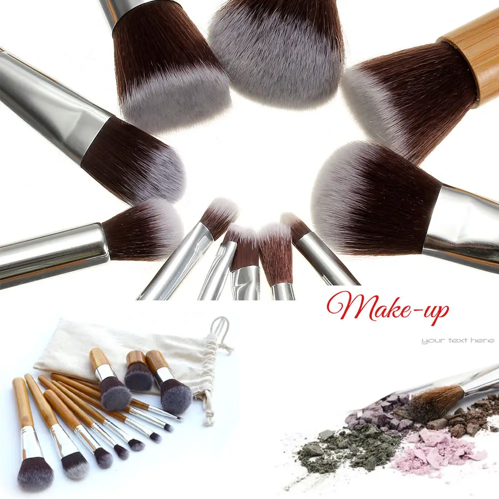 

11Pcs Set Makeup Brushes Cosmetics Tools Bamboo Handle Eyeshadow Lipsticks Face Cosmetic Makeup Brush Blush Soft Brushes Kit NEW