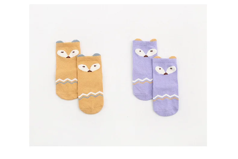 2pairs / lot Cartoon animal design Cotton Baby Socks Newborn Floor Socks kids Short Socks Silica gel anti-skid Socks