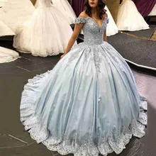Элегантный V шеи кружевная Апликация бальное платье Quinceanera платье с открытыми плечами платье для светской львицы для Vestido de 15 anos Дубай