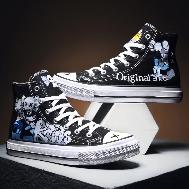 cheap High Top Sneakers Men shoes Brand 2019 Hip Hop Fashion Cartoon Graffiti Men #039;s Canvas Shoes Men #039;s Casual Shoes Hombre sneakers