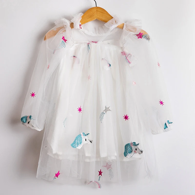 

Baby Princess Unicorn Dress Cute Little Girls Summer Long Sleeves Clothes Kids Lace Unicorn Dresses Fantasia Unicornio Infantil