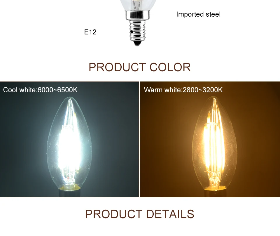 3Dimmable E14 E12 E17 Filament Led Lamp 220V 110V 2W 4W 6W Led Edison Bulb Glass Dimming Filament Candle Lamps Christmas Lights