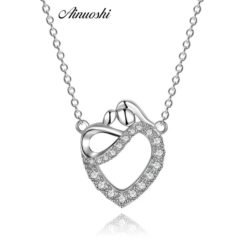

AINUOSHI Fashion Geometry Pendant Necklaces for Women 925 Sterling Silver Princess Wedding Heart Shape Hallow Charm Jewelry Gift