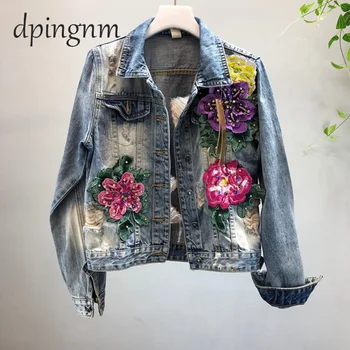 

2019 Autumn Embroidery Flower Cowboy Loose Coat Female Denim Jeans Jacket Women Chaqueta Streetwear Boyfriend Large Sizes