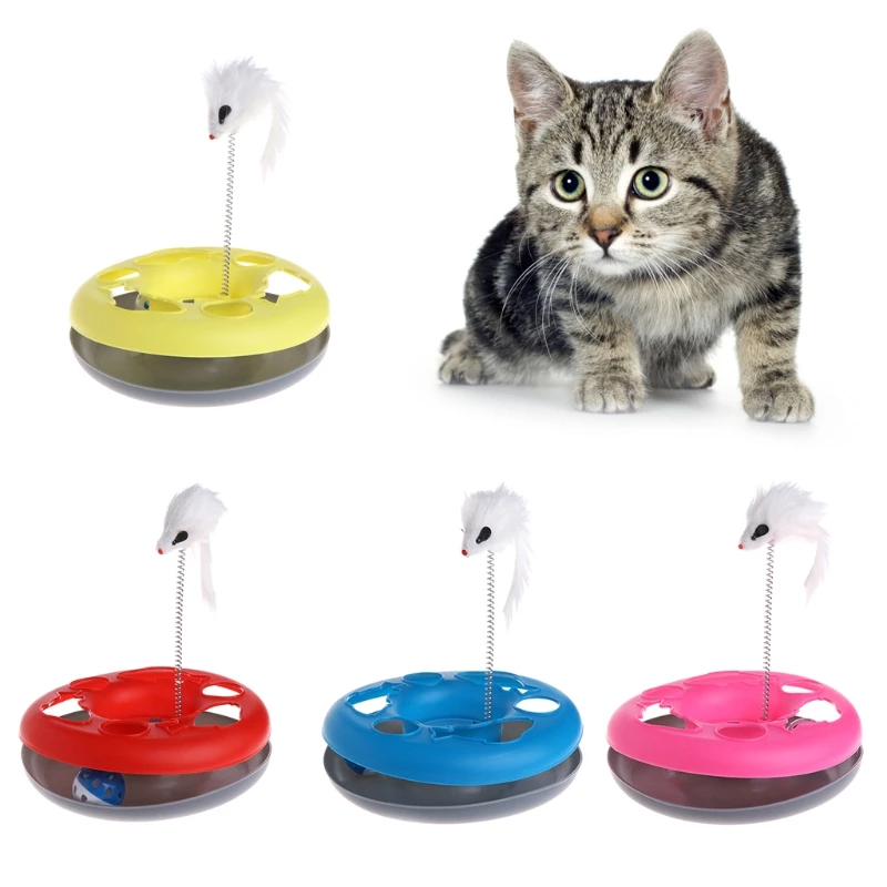 Pet Cat Moving Mouse Spring Play Ball Turntable Round Disk Training