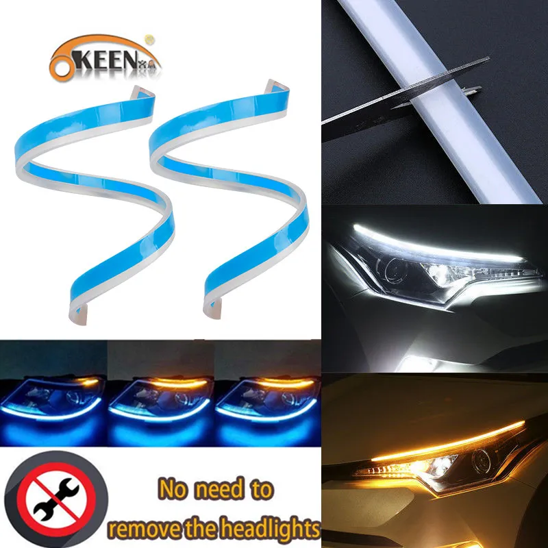 

OKEEN Slim Flexible LED DRL Strip For Headlight Daytime Running Light with Sequential Yellow Turn Signal Lamp 12V Drop Shipping