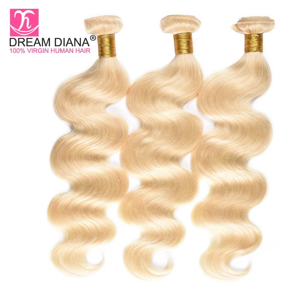 

DreamDiana Brazilian Hair Remy 613 Blonde Body Wave Hair 3 Bundles Meche Bresilienne 100% Pure Blond 613 Human Hair Bundles