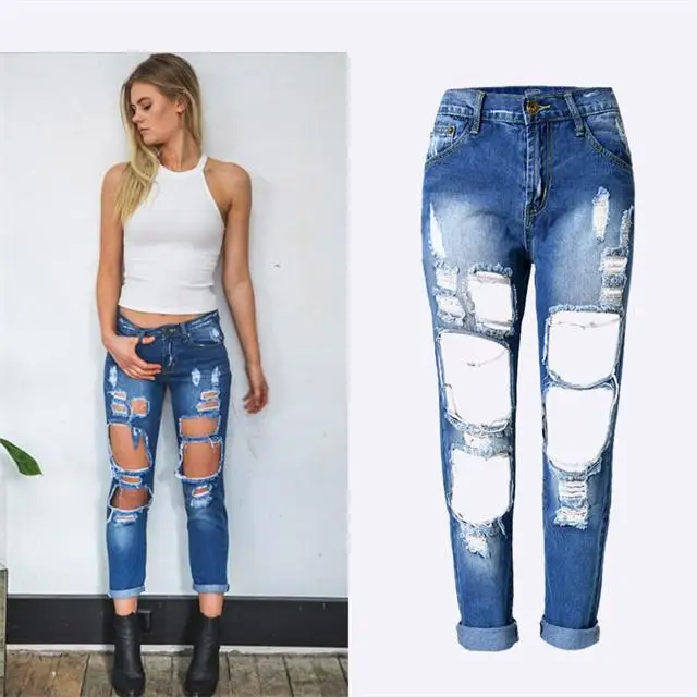 

2019 New Irregular Ripped Jeans For Women Softener Pencil Jeans High Waist Regular Jeans Woman Trousers Denim Mom Jeans Pants