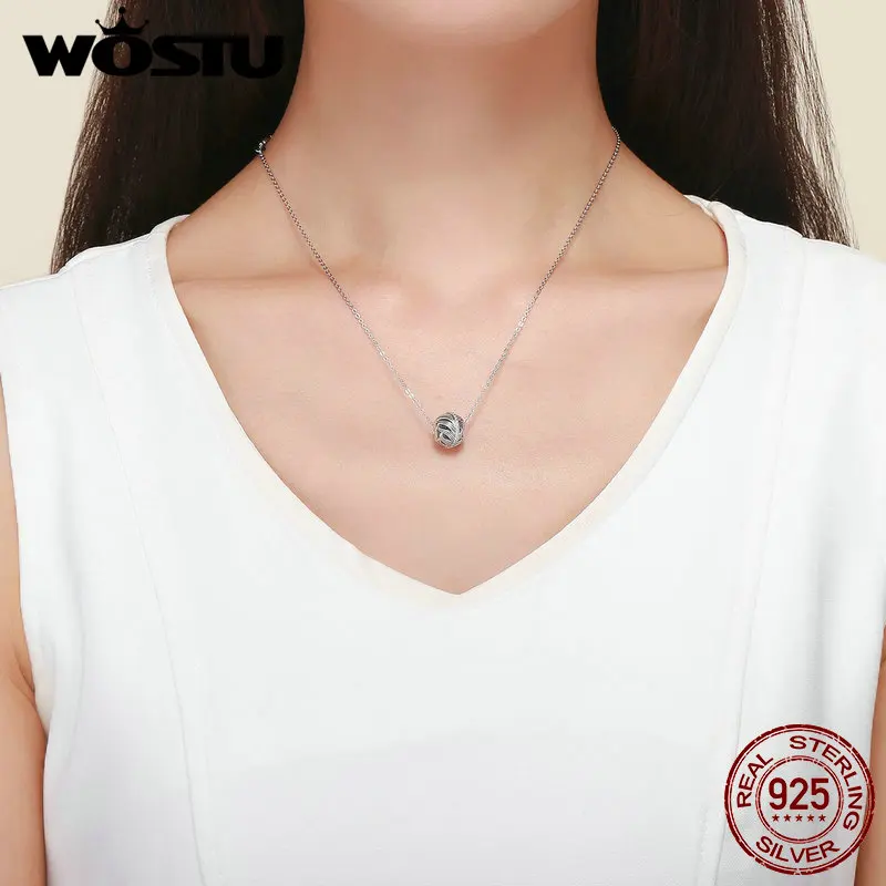 WOSTU Real 925 Sterling Silver Feathers Beads Zircon Charms Fit Bracelet Pendant Charms For Women Wedding Silver Jewelry FIC1065