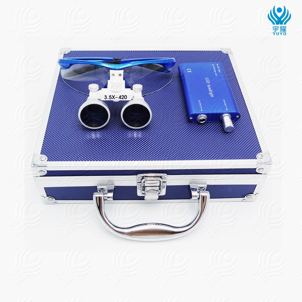 

Big Big sale Dental equipment Surgical Medical dental Loupes dental glasses 3.5X 420mm +LED Head Light Lamp dental lab BLUE AA+