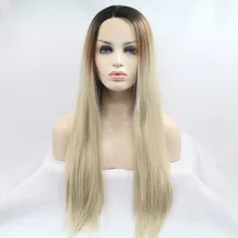 Sylvia Ombre прямые длинные волосы темные корни коричневый до блонд синтетические парики на кружеве для женщин термостойкие волокна для женщин